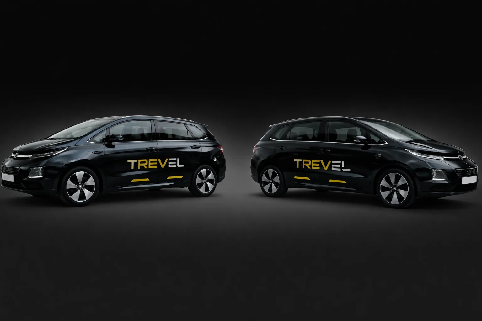 Trevel branded EV fleet with two vehicles facing each other