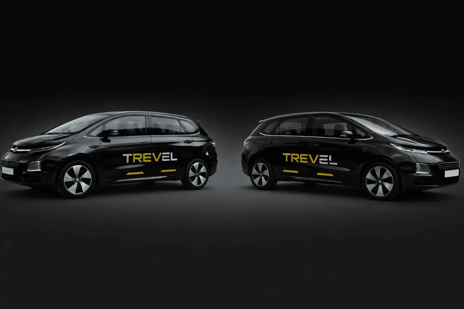 Two black Trevel electric cabs parked side by side
